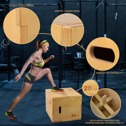 Yes4All Jumping Trainers Plyx Yes4All Wood Plyo Box Wooden Plyo Box for Exercise CrossFit Training MMA Plyometric Agility 3, A. Wood Basic, 40.6 x