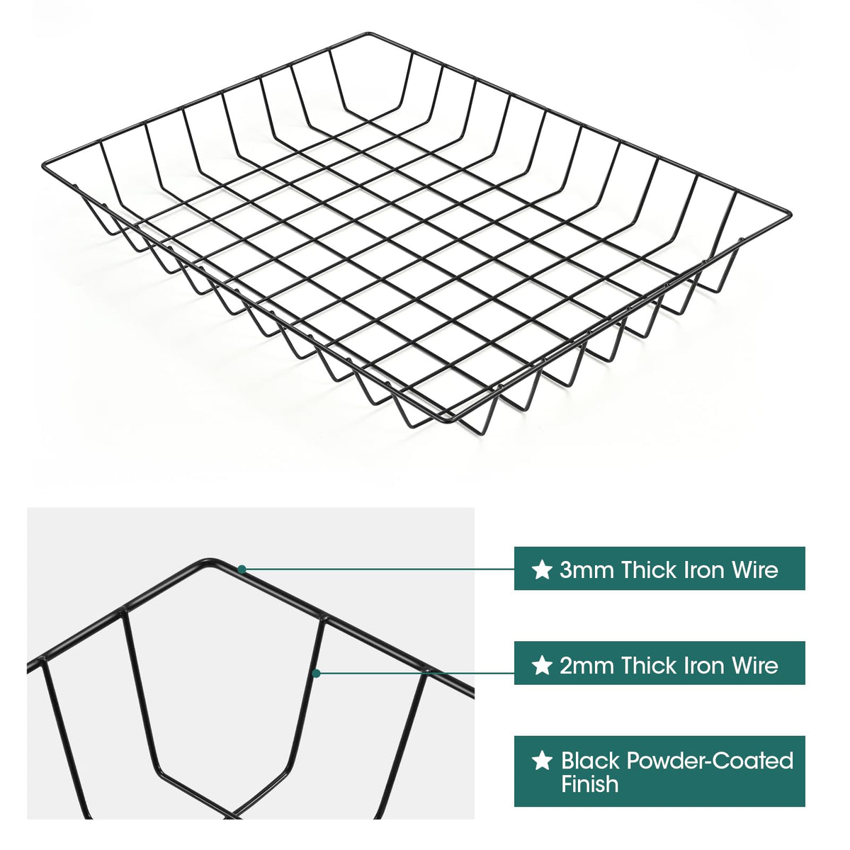luvtree Tapered Large Wire Desk Basket 2 Pack–Black Metal File Organizer for Letter & A4 Size Folder, Magazine