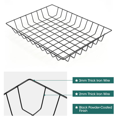 luvtree Tapered Large Wire Desk Basket 2 Pack–Black Metal File Organizer for Letter & A4 Size Folder, Magazine