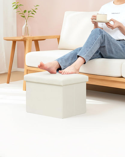 Bonlife Storage Ottoman, Folding Small Foot Rest,Toy Chest Storage Footrest Seat, Footstool for Living Room, Bedroom, Dorm, Fabric,Cream,42x32x32cm