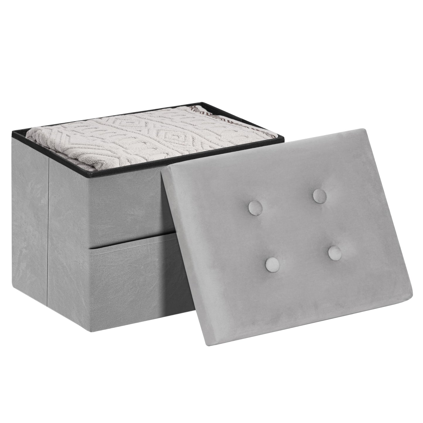 LOFTEY Small Ottoman Storage Box, Foldable Foot Stool with Lid, Grey