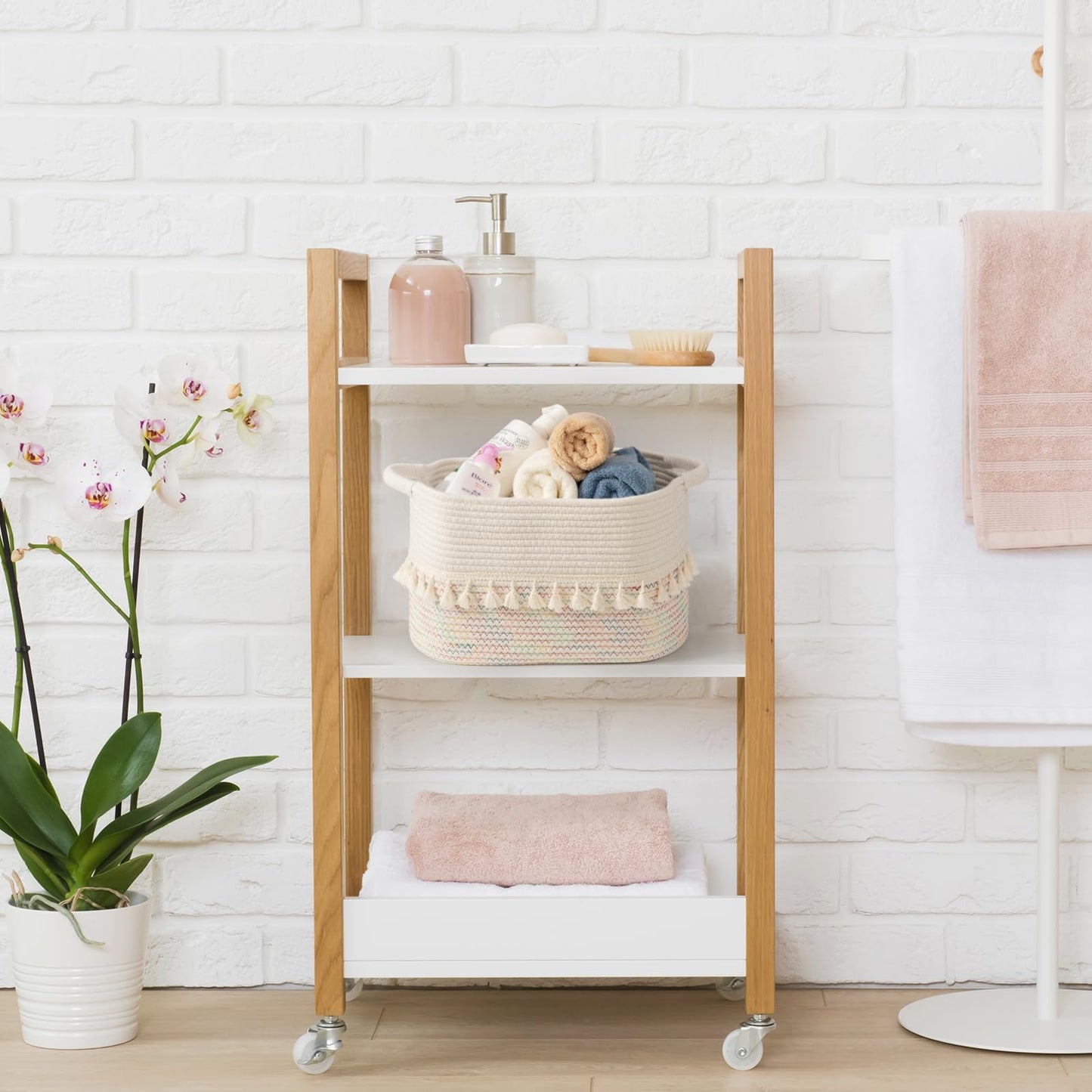 danpinera Storage Baskets 38x25x22cm – Woven Storage Basket with Tassels, Toy Basket with Handle, Rope Organizer for Living Room, Bathroom Baskets