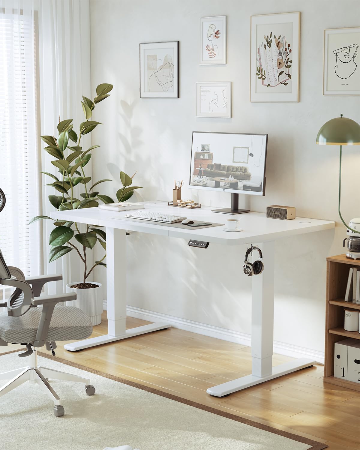 JUMMICO 120x60cm Electric Standing Desk with USB Charging Height Adjustable Desk with Sedentary Reminder Stand Up Desk with Splice Board for Home