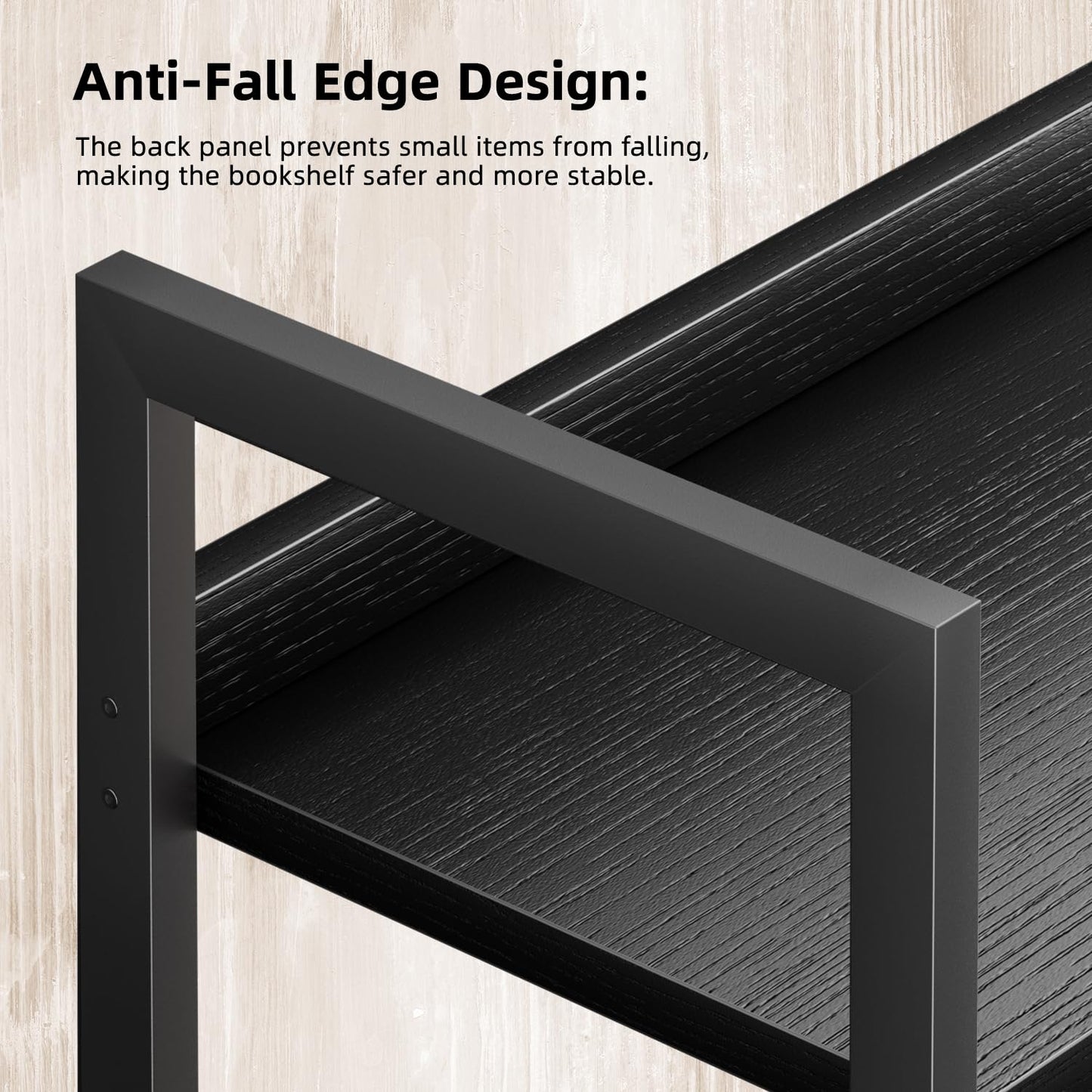 APPOLYN 6 Tier Bookshelf, Open-shelf Bookcase with Backboard, Black