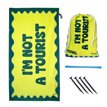 Fisura - Large Microfibre Beach Towel Green “I’m Not a Tourist” – Quick Dry, Sand Free & Lightweight – Travel, Pool, Camping & Picnic Towel