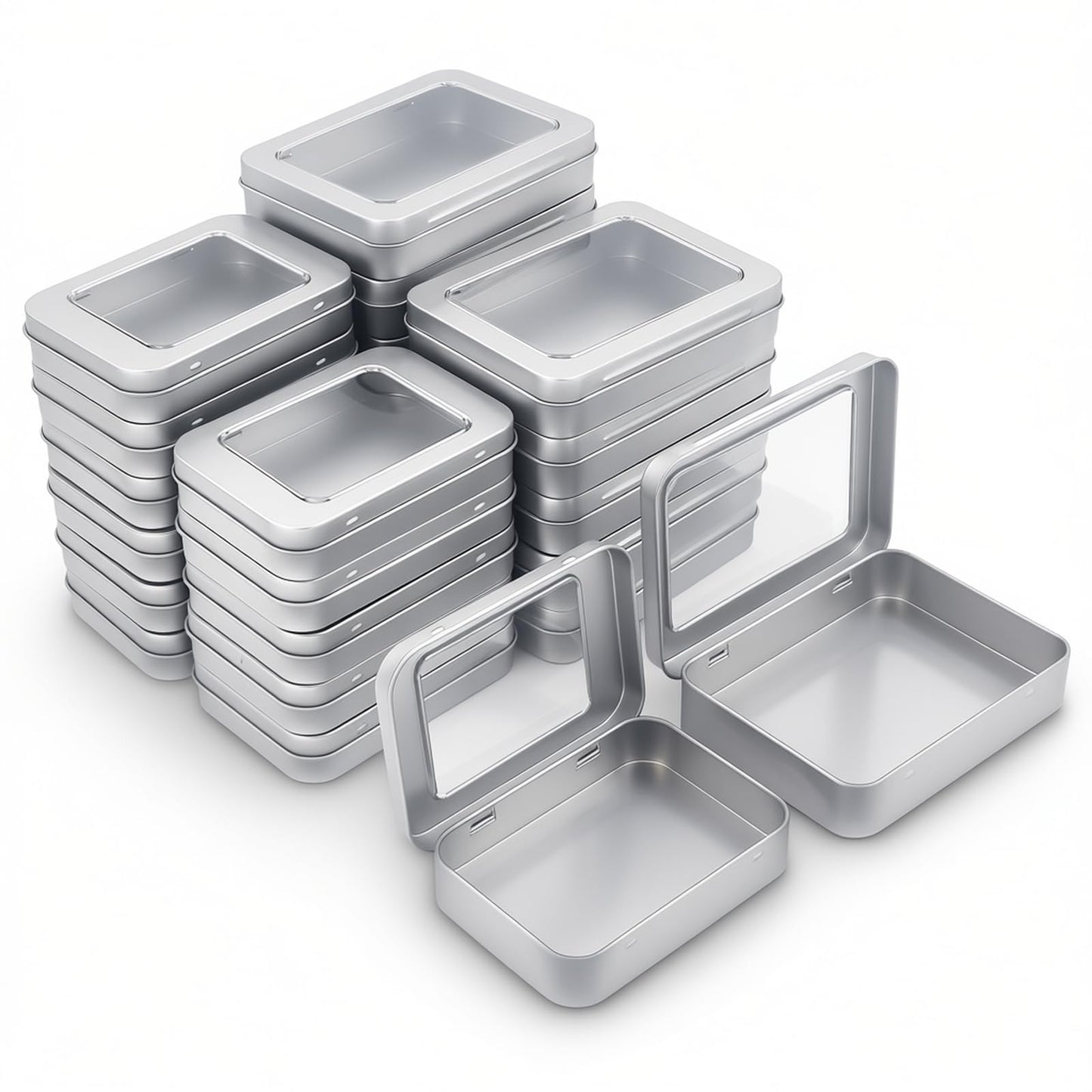 Thintinick 24 Pack Metal Storage Organizer Tins, Silver, Mixed Sizes