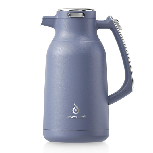 IDEUS Vacuum Insulated Coffee Carafe, 68 oz (2 Liters) Stainless Steel Milk Jug Thermal Tea Pot Hot & Cold Water Beverage Dispenser (Ocean Blue)