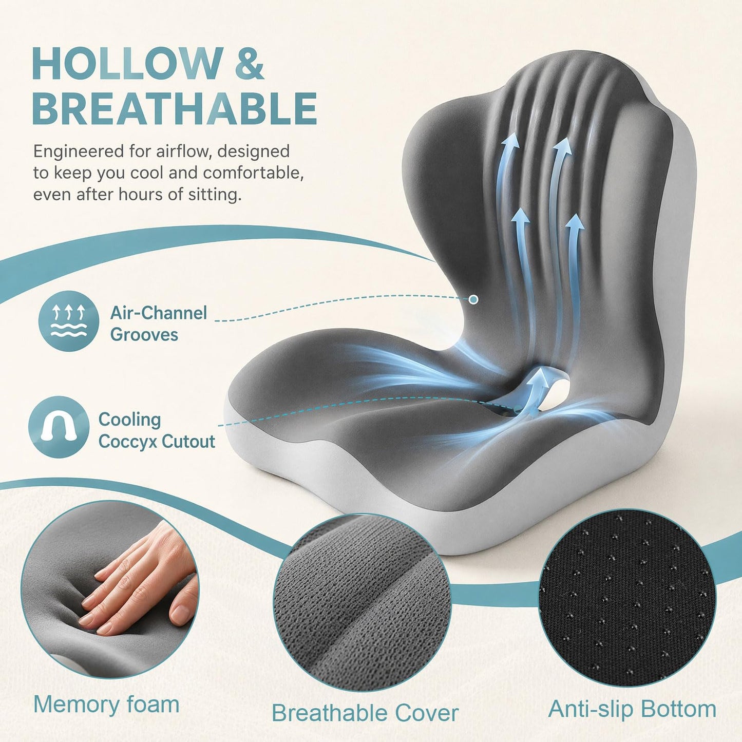 wiksite Seat Cushion Memory Foam - 2 in 1 Seat Cushion and Shell Shape Lumbar Support Pillow Ergonomic Car Seat Cushions for Driving Coccyx Cushion