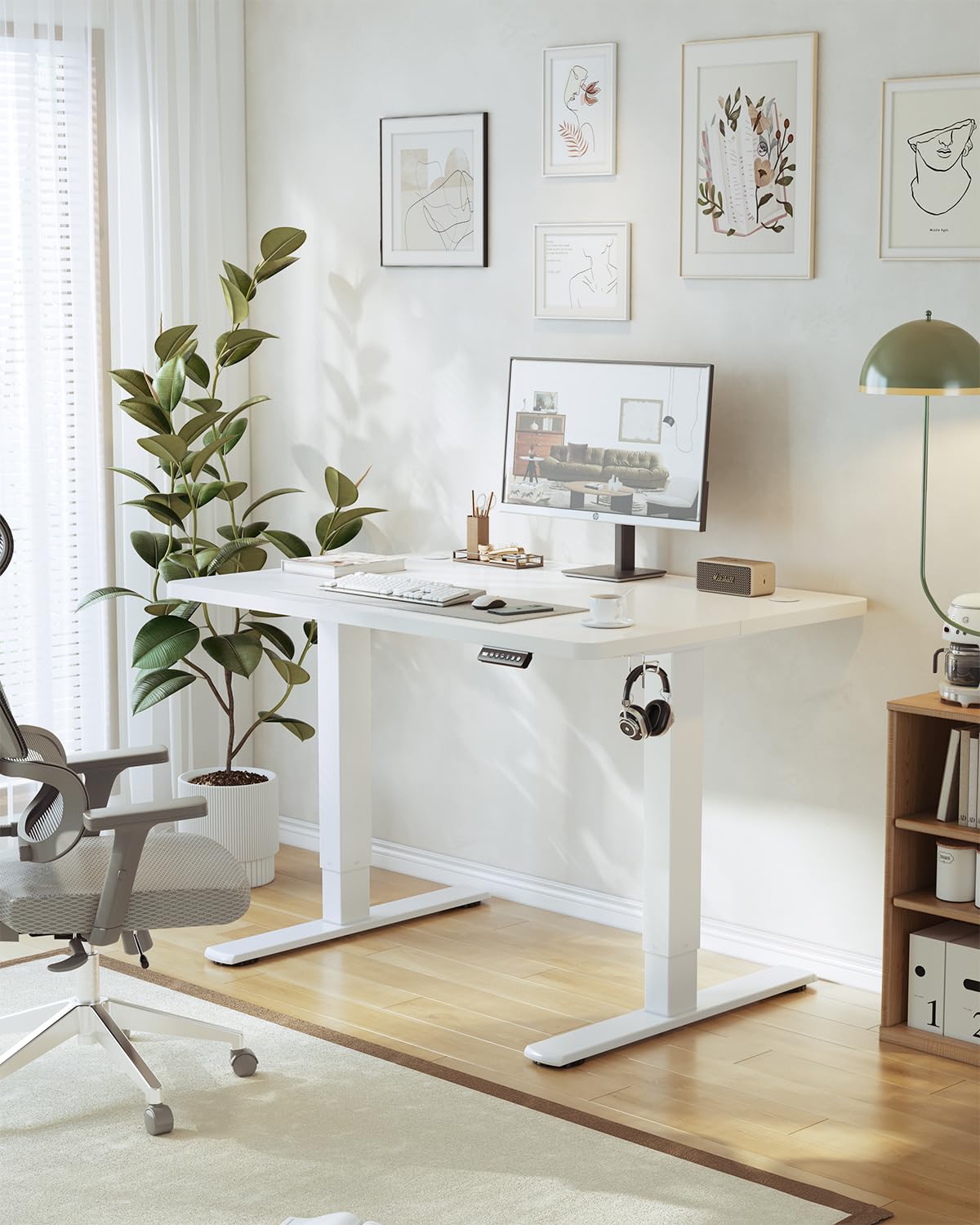 JUMMICO 100x60cm Electric Standing Desk with USB Charging Height Adjustable Desk with Sedentary Reminder Stand Up Desk with Splice Board for Home