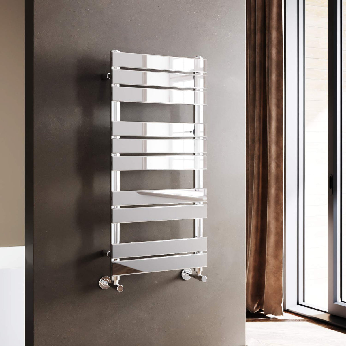 ELEGANT 1000 x 500mm Bathroom Flat Panel Heated Towel Rail Radiator Modern Central Heating Bathroom Warmer Wall Mounted Ladder Rad,Chrome