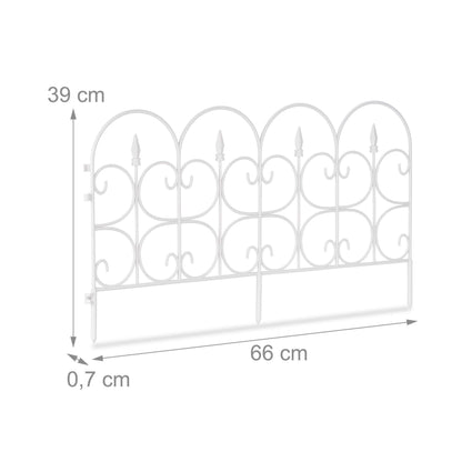 Relaxdays Weatherproof Plastic Flowerbed Fence, 30 cm Tall, Ornate Lawn Enclosure with Spikes, 6-Pc Set, 4m, White