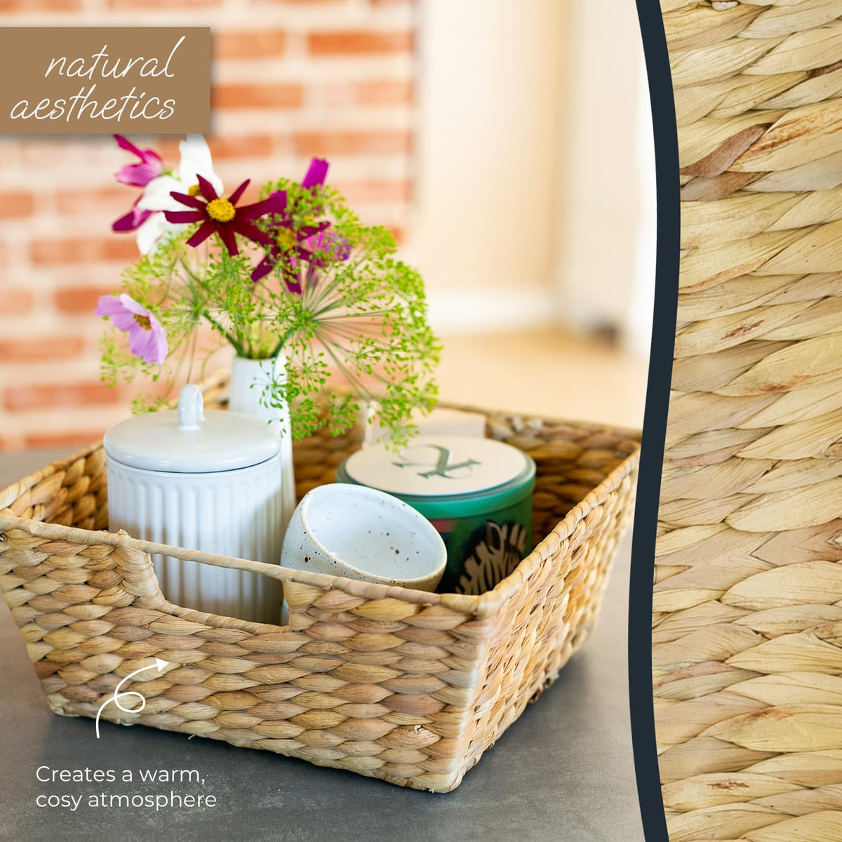 HMF Empty Gift Basket, Storage Basket Braided Made of Water Hyacinth, Rectangular, 30 x 30 x 12 cm