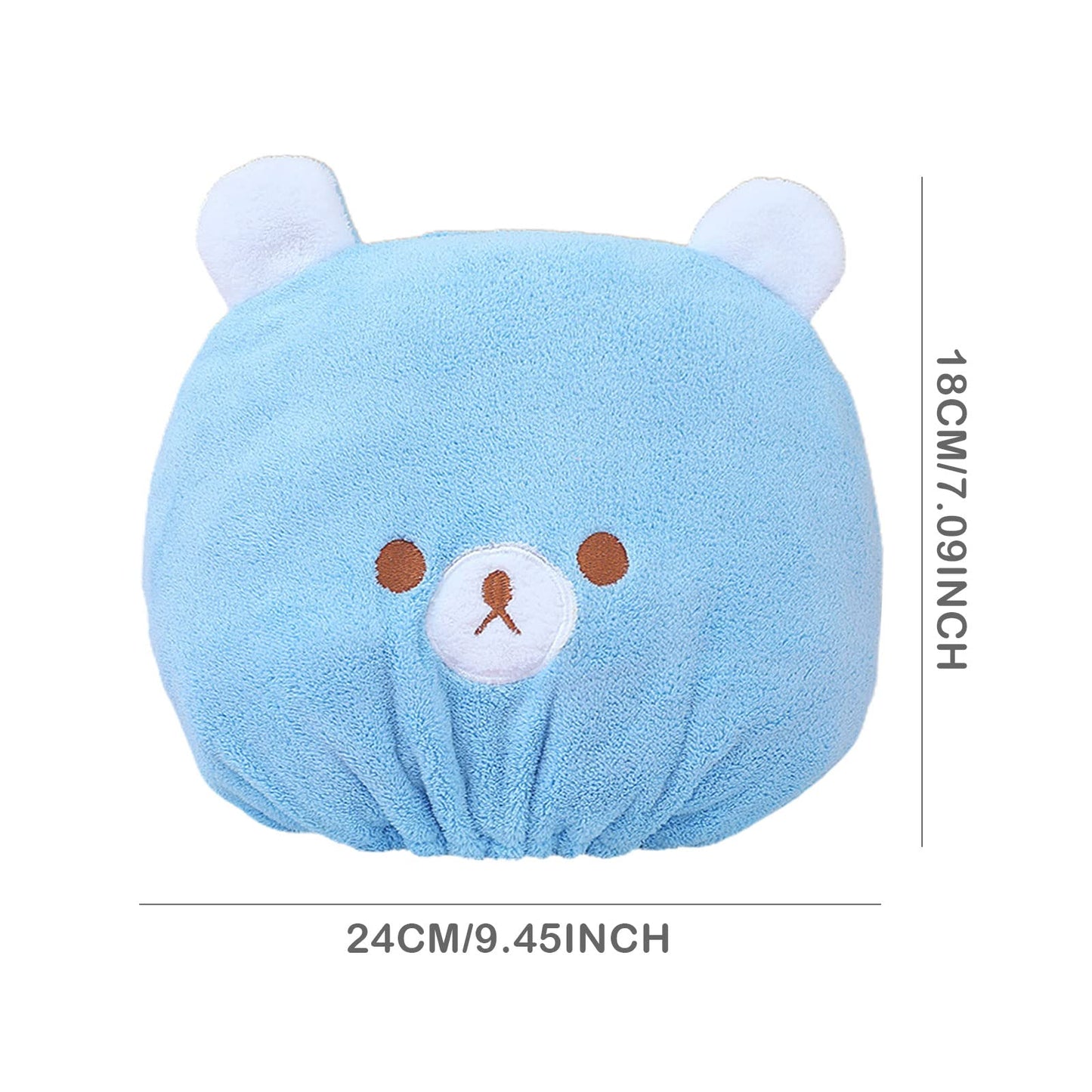 TSHAOUN 2 Pieces Bath Caps, Absorbent Hair Drying Wrap Towel, Cute Bear Embroidery Coral Velvet Wet Kids Hair Dry Turban Wrap Quick Dry Head Towel
