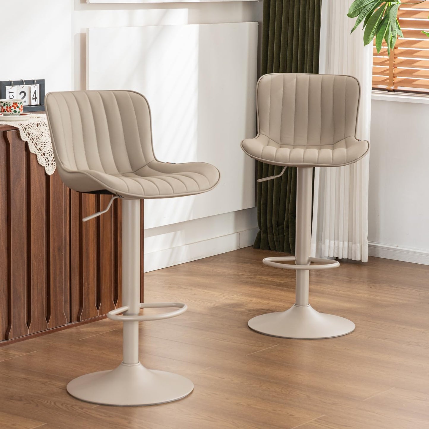Kidol&Shellder Bar Stools Set of 2 Modern Breakfast Bar Stools, ALL Khaki