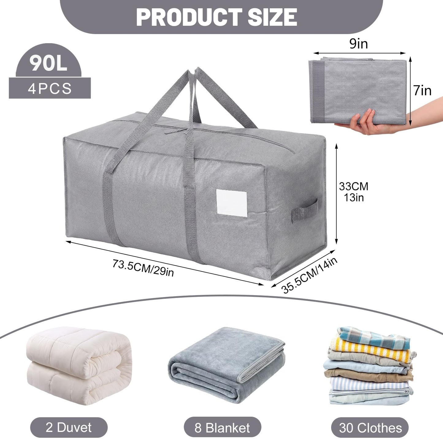 Dntorx 8 Pack 90L Moving Bags, Waterproof Storage Totes, Grey
