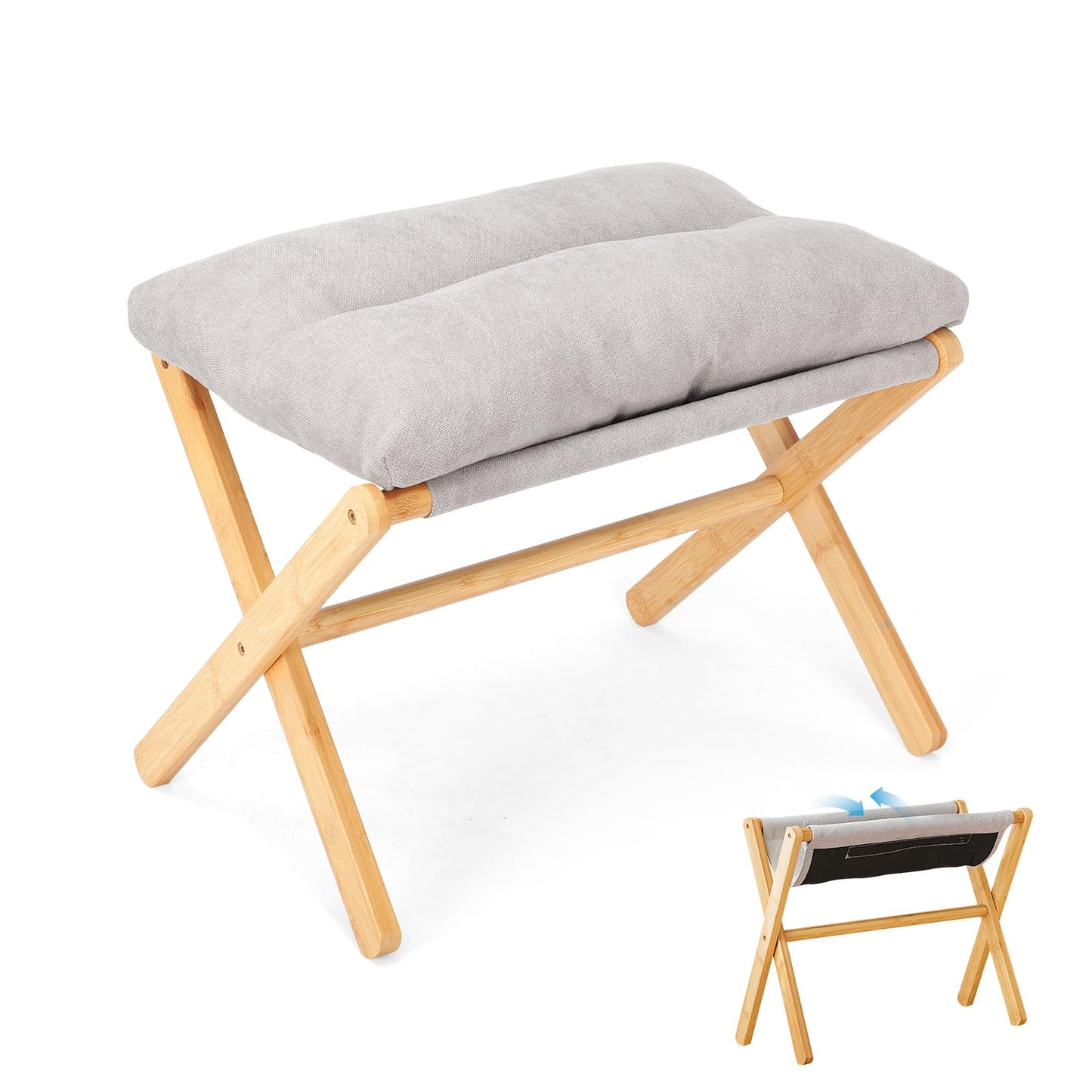 Nisorpa Foldable Foot Rest Stool Folding Footrest for Sofa Ottomans, Bamboo Footrest Soft Padded Cushioned Foot Ottoman Portable Leg Rest for Sofa