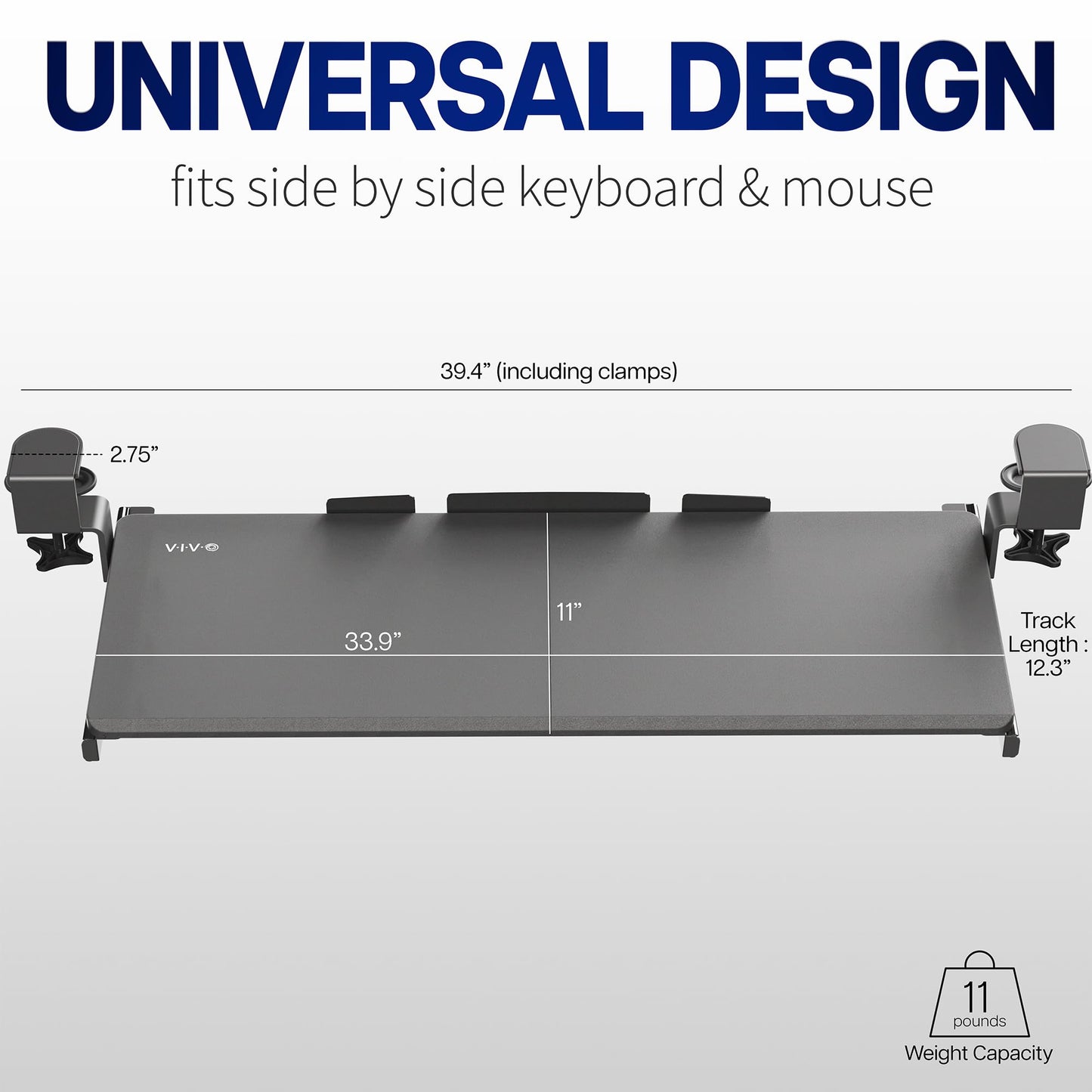 VIVO Extra Long Clamp-on Computer Keyboard and Mouse Under Desk Slider Tray, 86cm x 28cm Pull Out Platform Drawer, Rustic Vintage Brown, MOUNT-KB15EN