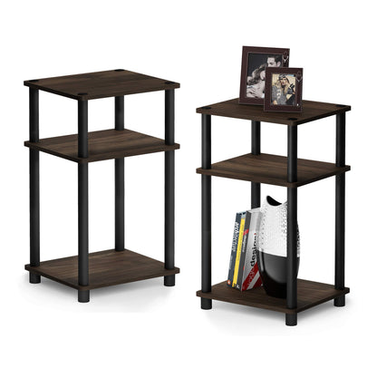 Furinno JUST Side Table Set of 2, 3-Tier End Tables, Open Shelves Night Stand, Nightstand, Toolless Assembly, for Living Room, Bedroom
