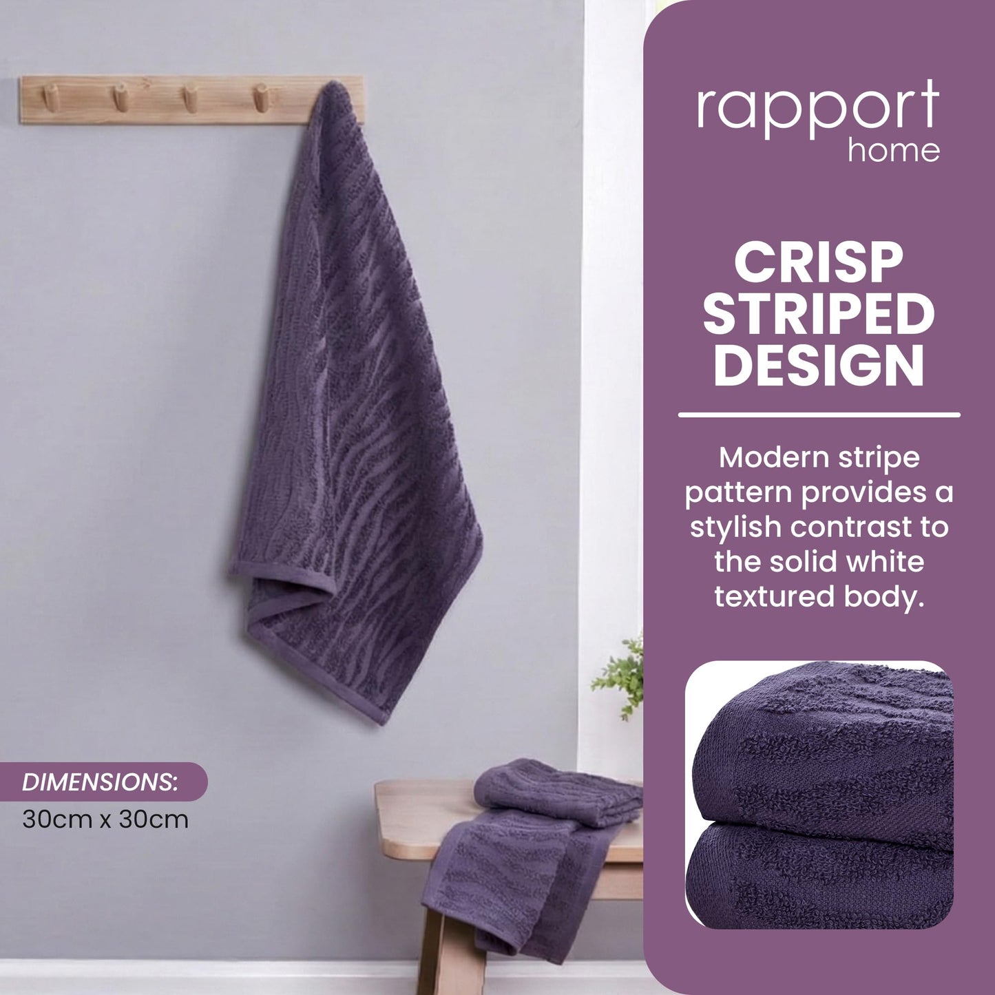 Rapport Home Safari Face Towels 2-Pack | Luxurious 100% Cotton 500gsm Soft Absorbent Face Cloths | Oeko-Tex Certified Bathroom Hand Towels | Damson