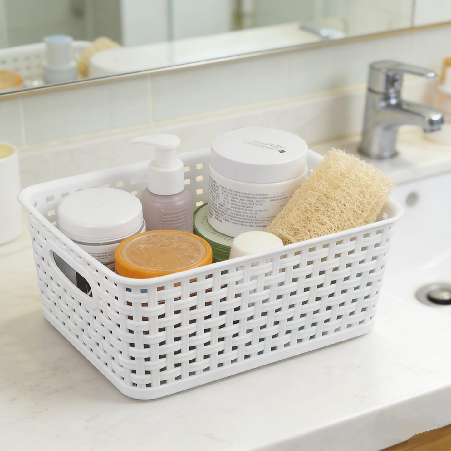 Vareone 6 Pack Pantry Plastic Storage Baskets, Organizer Container with Handle Organization Bins, Ideal for Kitchen, Bathroom