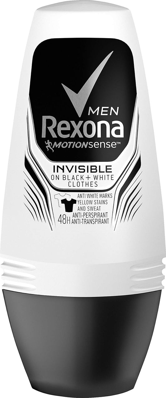 Rexona Men Roll-On Invisible on black and white clothes, antiperspirant deodorant, 6 x 50 ml
