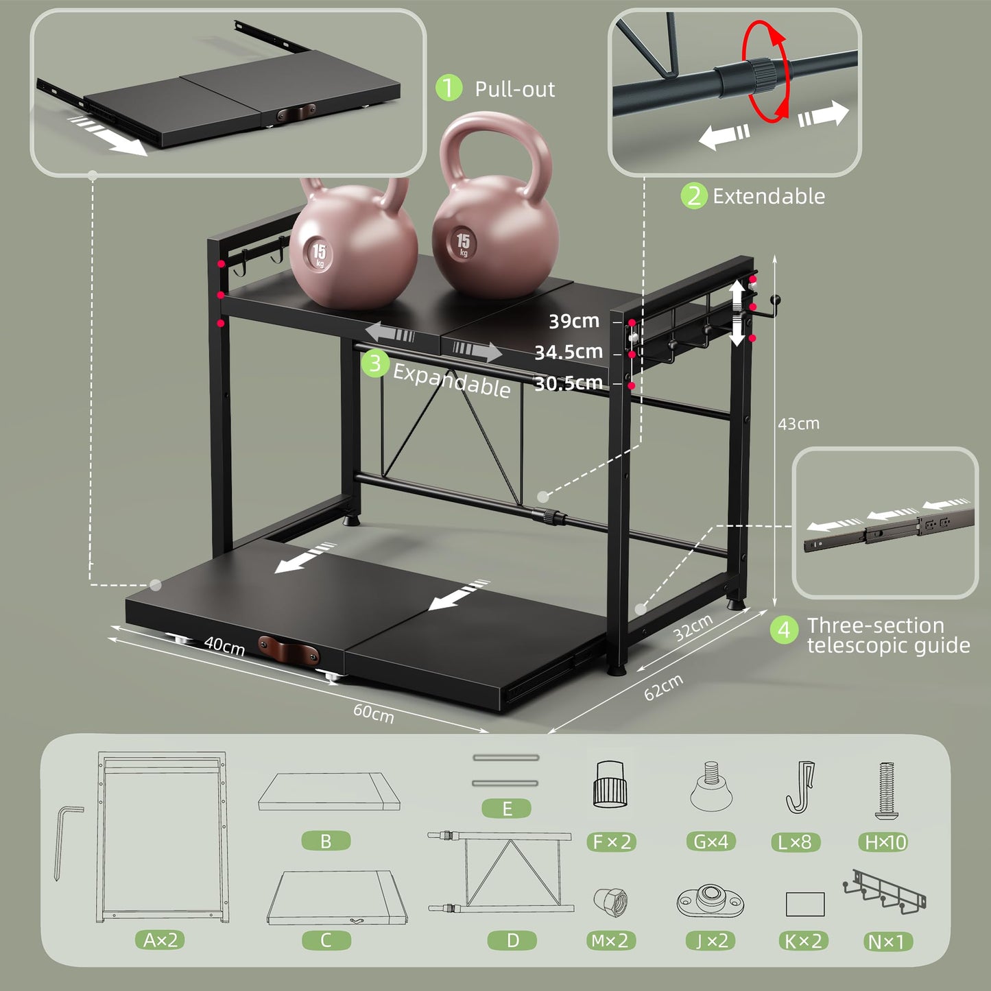 NETEL 2 Tier Expandable Microwave Pull Out Shelf, Microwave Shelf Stand