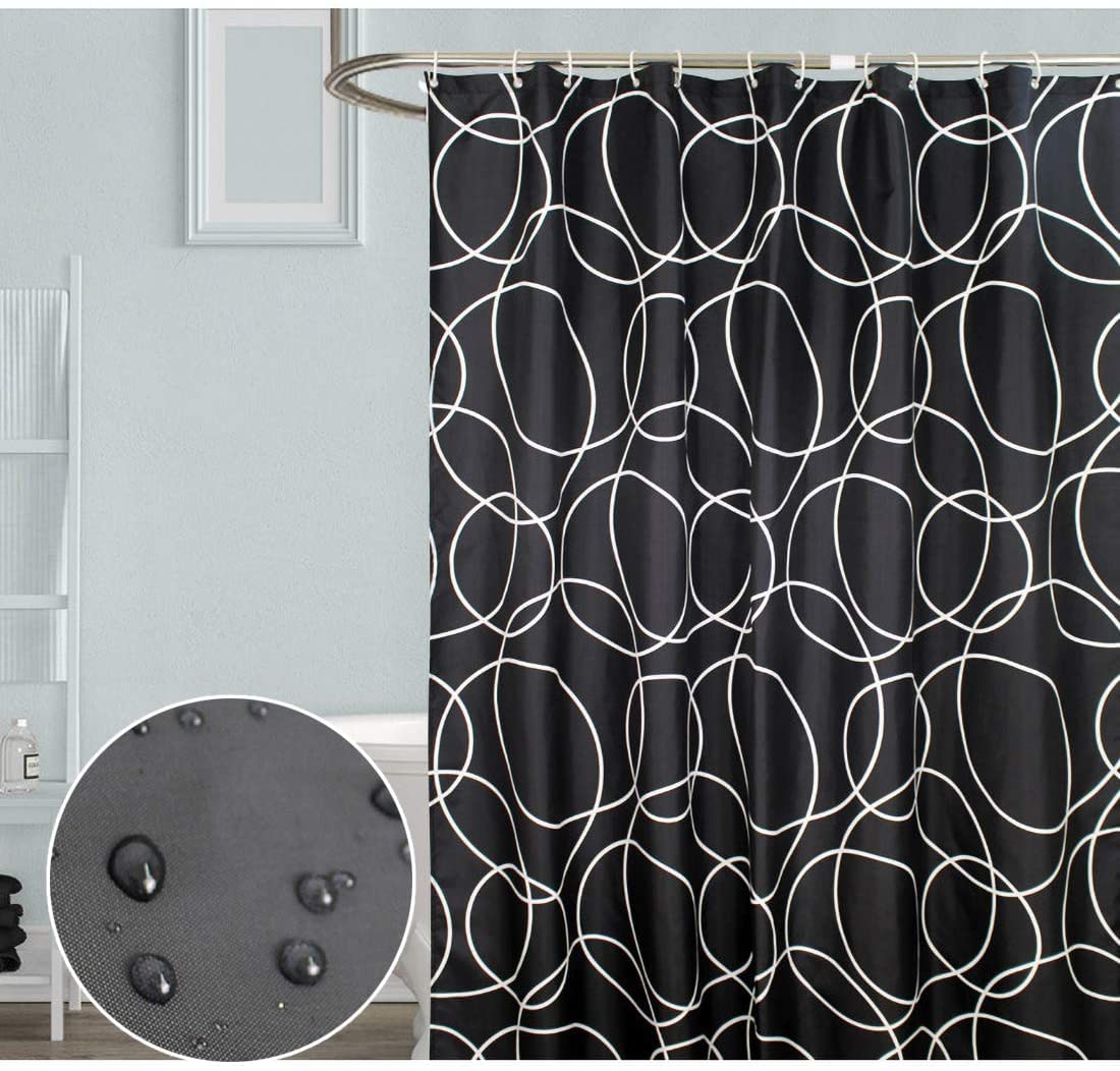 Tennove Shower Curtain 180 x 200cm Mildew Resistant Geometric Thick Polyester Fabric Black Bathroom Shower Curtain Waterproof Washable Bath Curtain