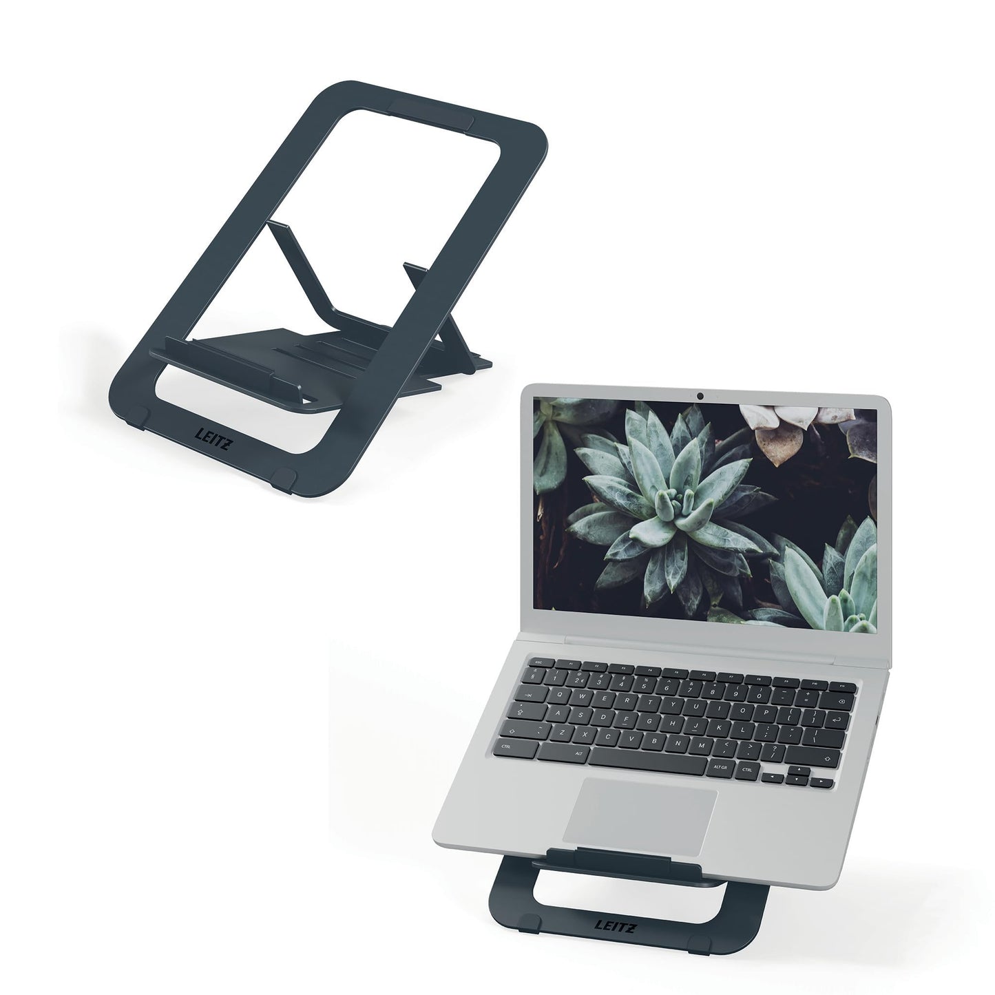 Leitz Aluminium Ultra-Flat Adjustable Laptop Stand, SlimLift Design, 5 Pre-Set Height & Angle Combinations, For 10'' - 17'' Laptops/Tablets