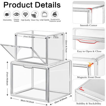 LINYAPRY Set of 4 Plastic Purse Storage Organizer for Closet, Acrylic Display Case for Purse and Handbag, Stackable Storage Boxes Organizer with
