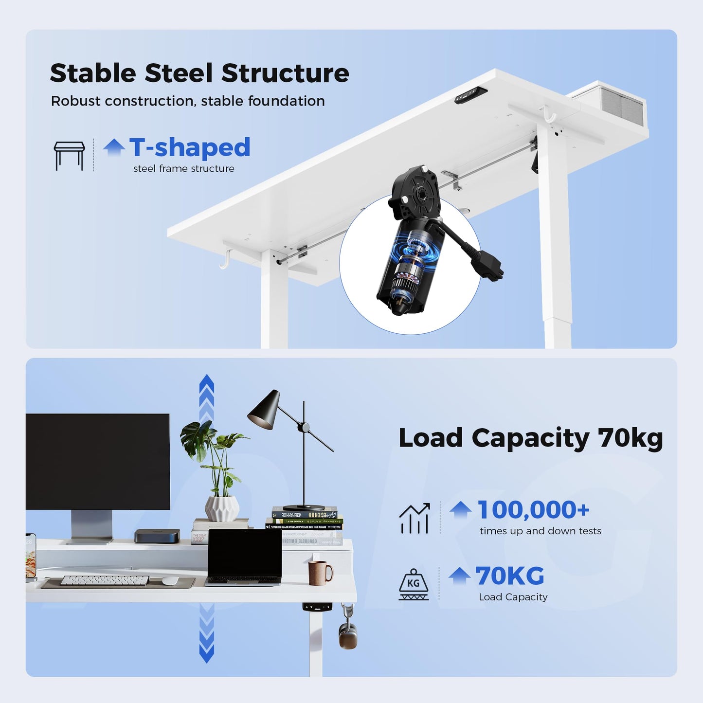 Agilestic Electric Adjustable Height Desk, with 2 Fabric Drawers, 100x60cm