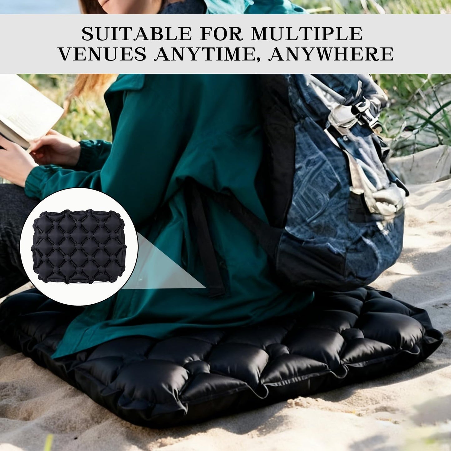 Heyung Inflatable Seat Cushion,Inflatable Air Seat Cushion with Nano Anti-Slip Technology,Portable Travel Seat Cushion for Camping Hiking Airplane