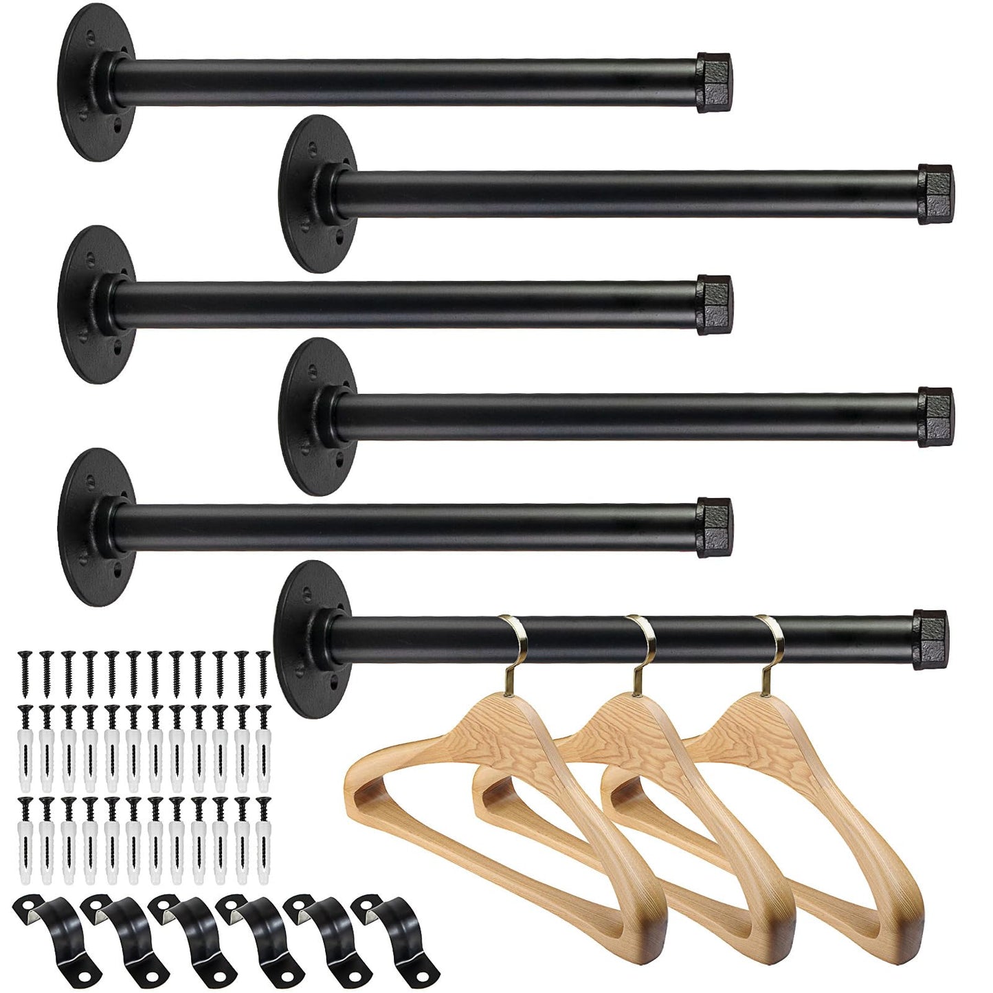 Pintuson 6 Pcs Industrial Pipe Clothes Bar 12 Inch - Wall Mount Clothing Rack - Face Out Wall Clothing Rods for Commercial Retail Boutique Shirt