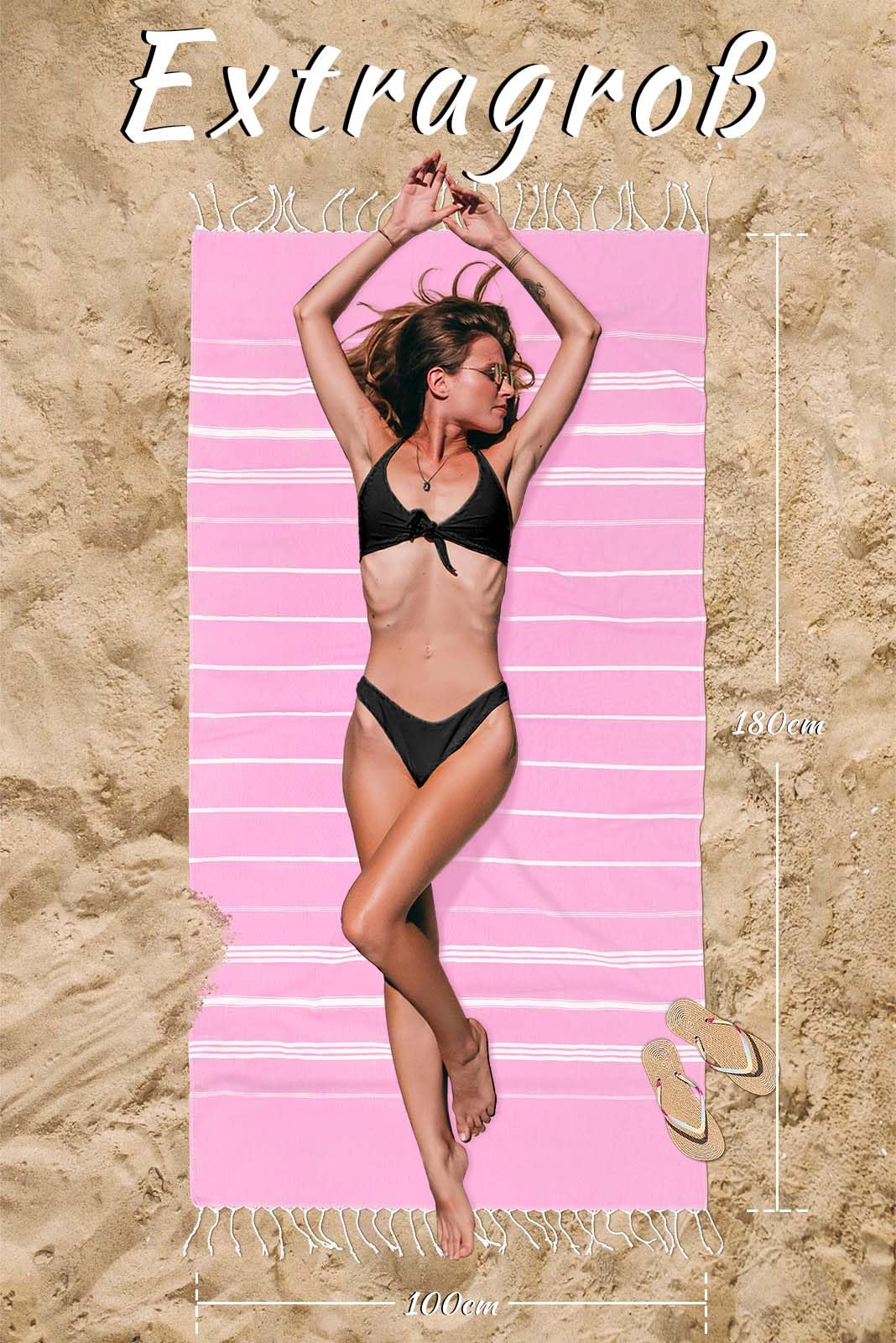 Ouxiaobai Turkish Beach Towel Oversized - 40"x70" Quick Dry Sand Free Thin Beach Towels for Adults, Extra Large Lightweigh Travel TowelPink