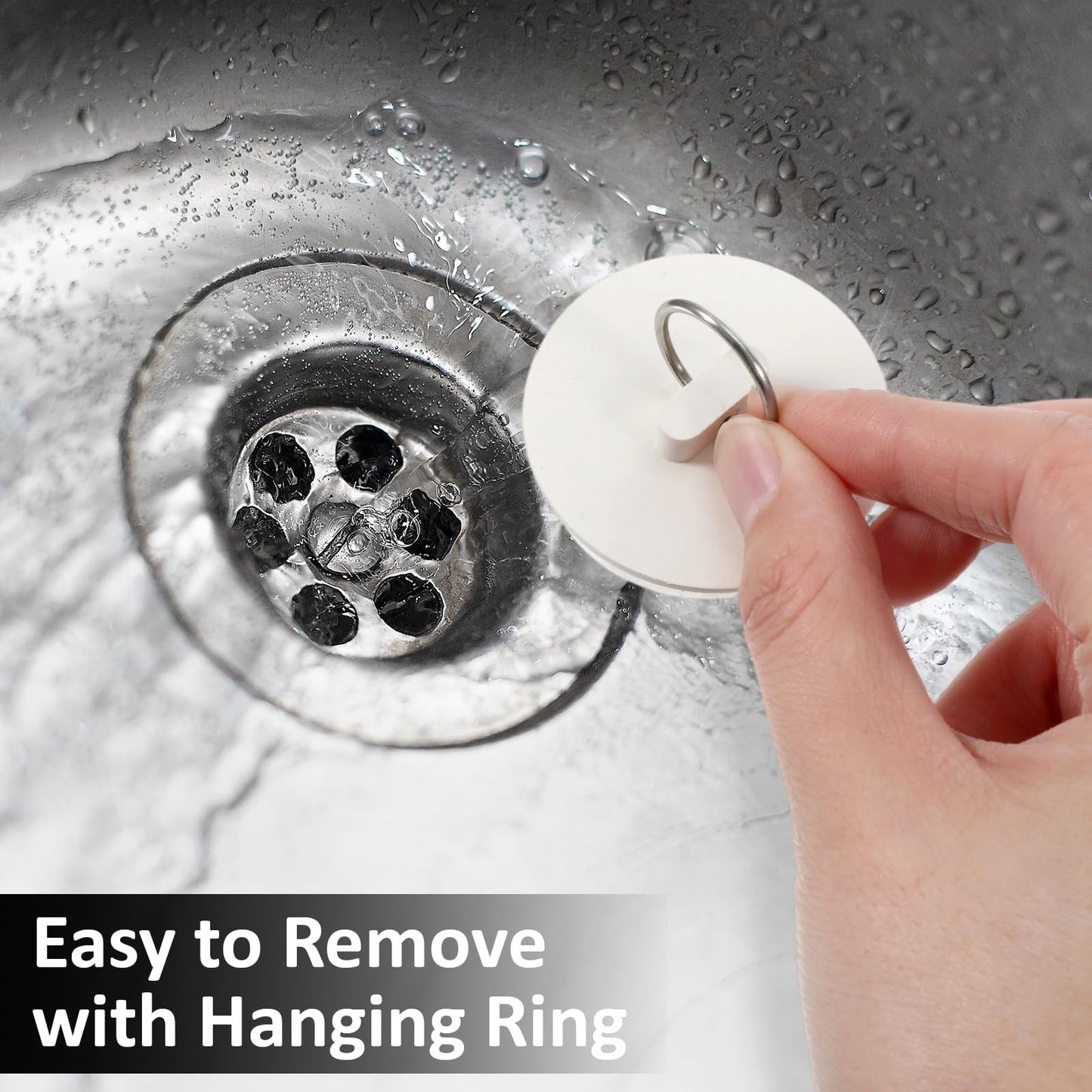 2 Pack Rubber Bath Plug, Universal 1-3/4"(41.8-47.5 mm) and 1-3/8" (34.5-40 mm) White Bathroom Sink Drain Tub Stoppers with Hanging Ring for Bathtub