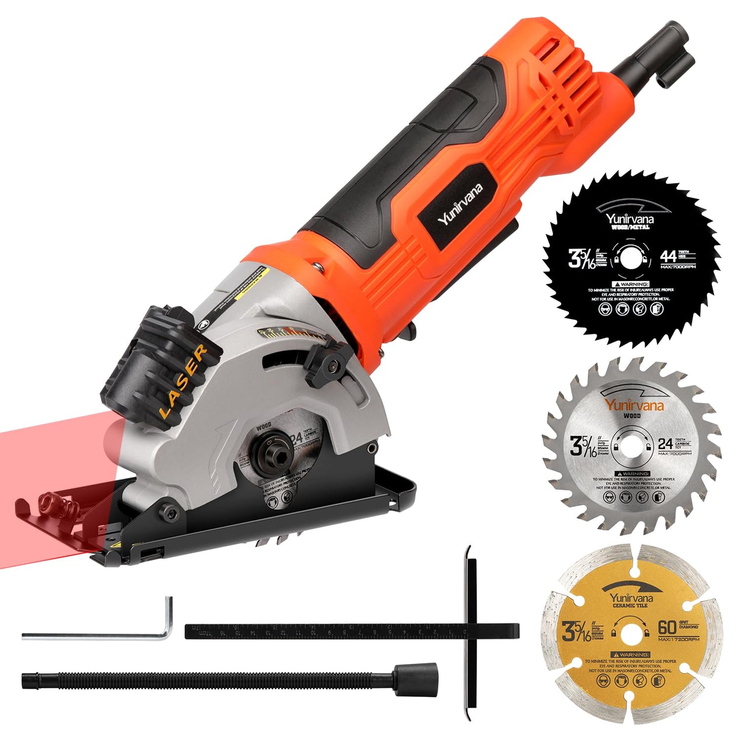 Yunirvana Compact Circular Saw, 580W Power, 3500 RPM, 28.5mm Max Cutting Depth, Includes 3X 85mm Blades, Laser Guide for Precision, Ideal for Cutting