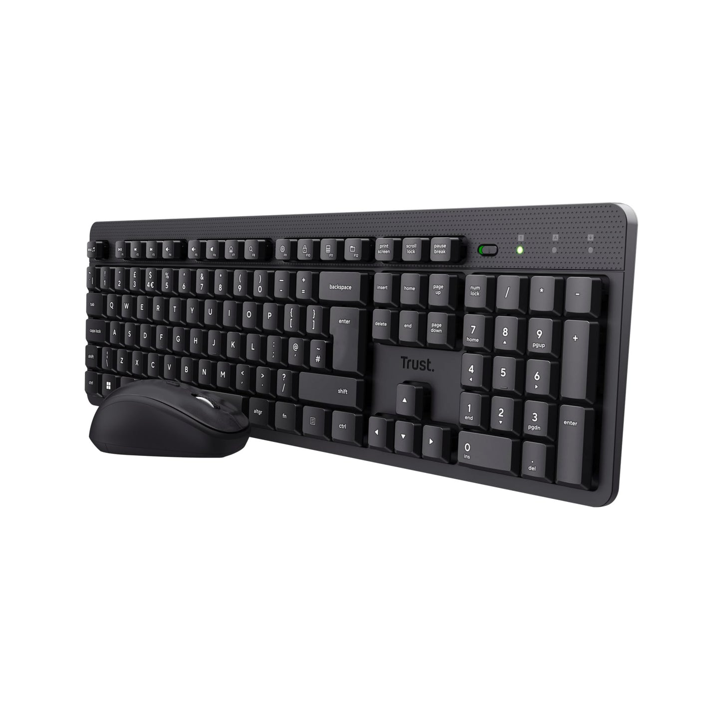 Trust Ymo II Silent Wireless Keyboard and Mouse Set QWERTY UK Layout, Floating Low Profile Keys, Spill-Resistant, One USB Receiver, Ambidextrous Mouse