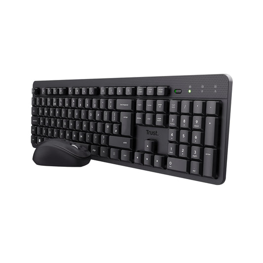 Trust Ymo II Silent Wireless Keyboard and Mouse Set QWERTY UK Layout, Floating Low Profile Keys, Spill-Resistant, One USB Receiver, Ambidextrous Mouse