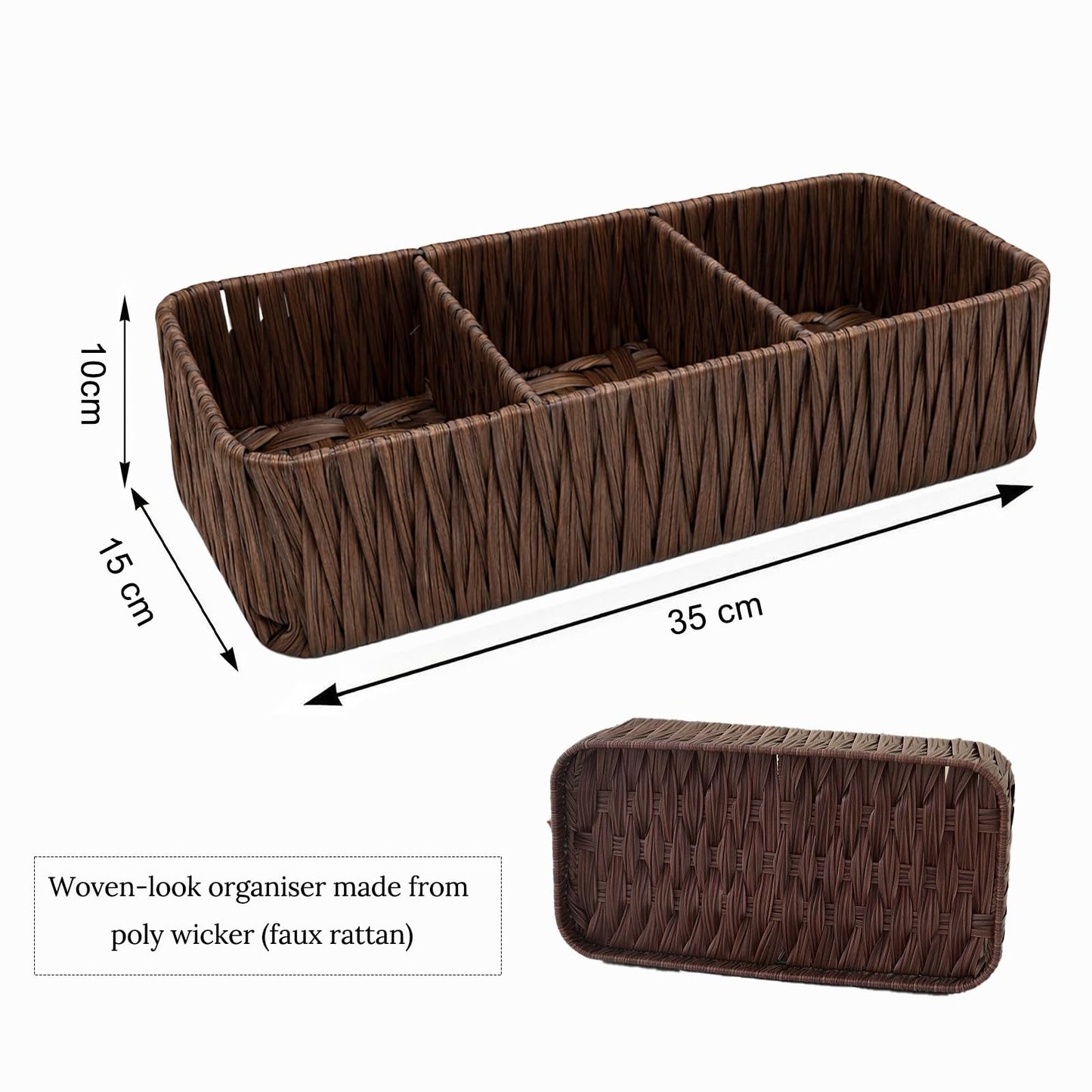 3 Compartment Bathroom Storage Basket, Resin Wicker Countertop Organiser