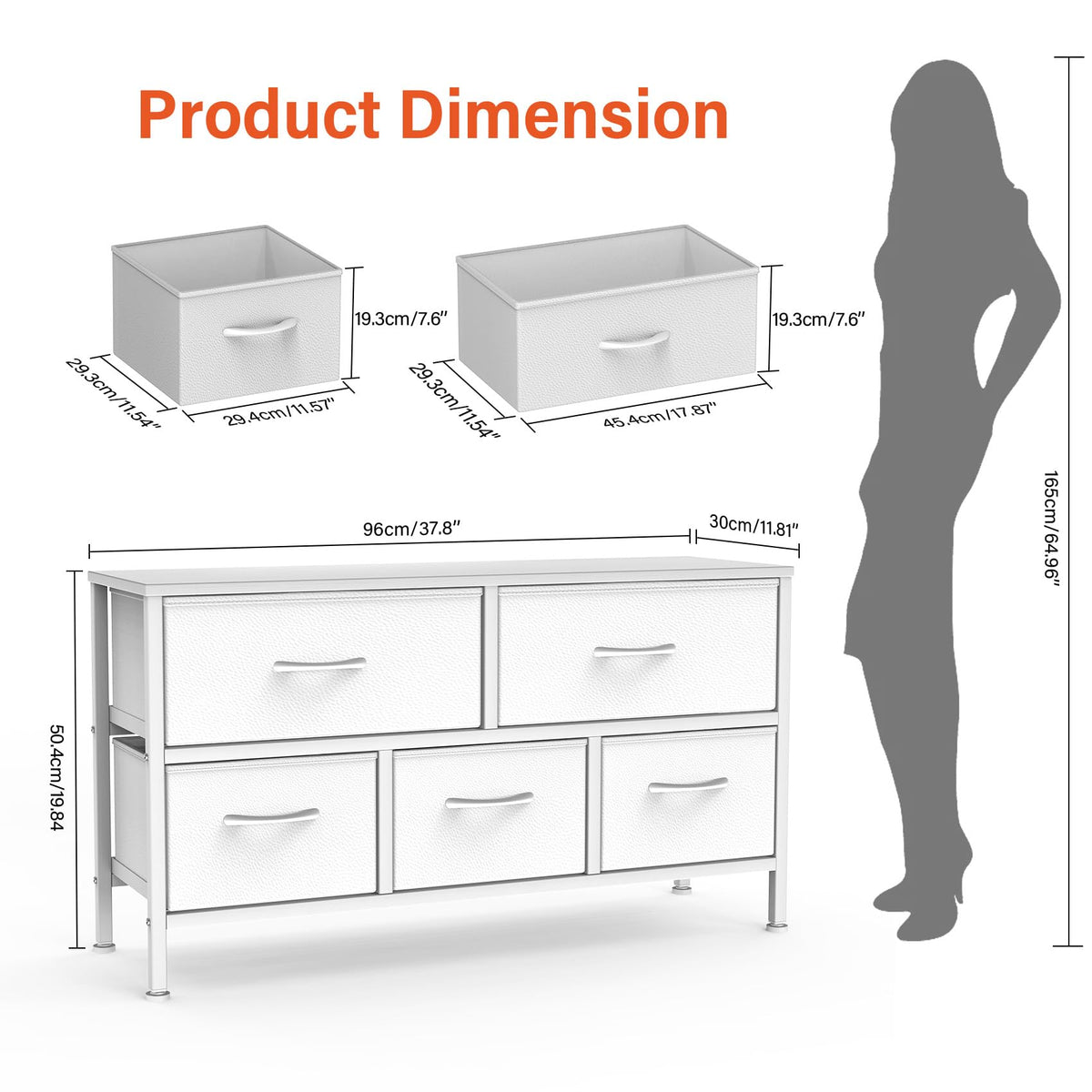 Feonase Bedroom Chest of Drawers, 5 Fabric Drawers Dresser with Metal Frame and MDF Top Board, Modern Storage Unit for Bedroom Living room, Entryway