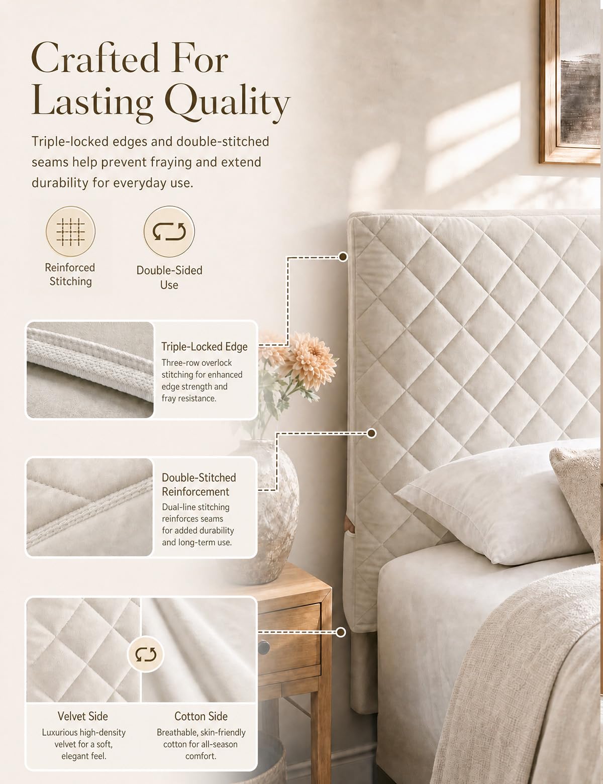 TEXSTEAD Bed Headboard Slipcover Quilted Thicken Protector Beige,150x70cm