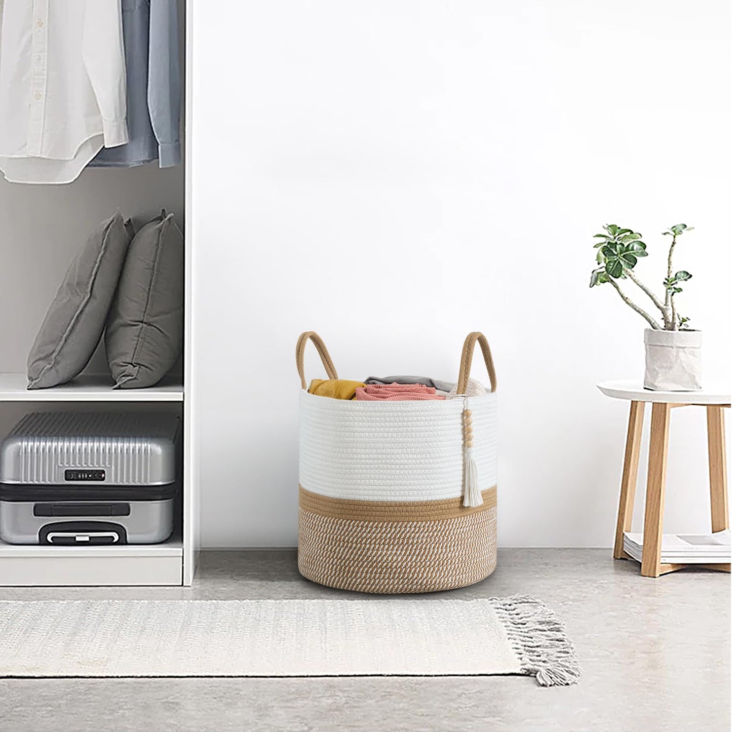 Mkono Woven Storage Basket for Blanket, Toys Plant Organizer, 16"W x 13.8"L