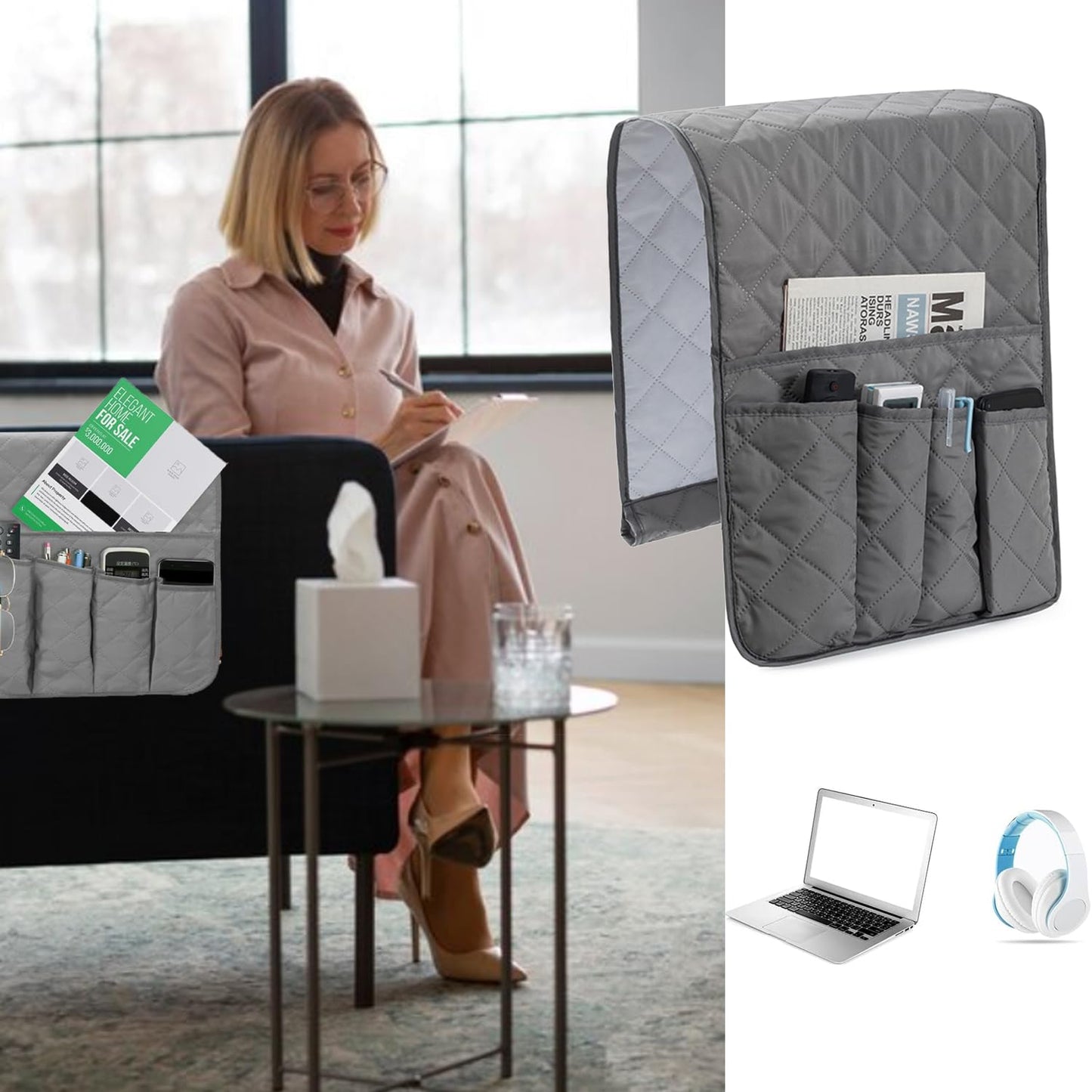 Sofa Remote Control Holder Armchair Caddy, Multifunctional Couch Organizer for TV Remotes, Phones, Magazines