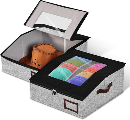 Nordelle Stackable Baseball Hat Storage Box with Clear Window Lid, Black