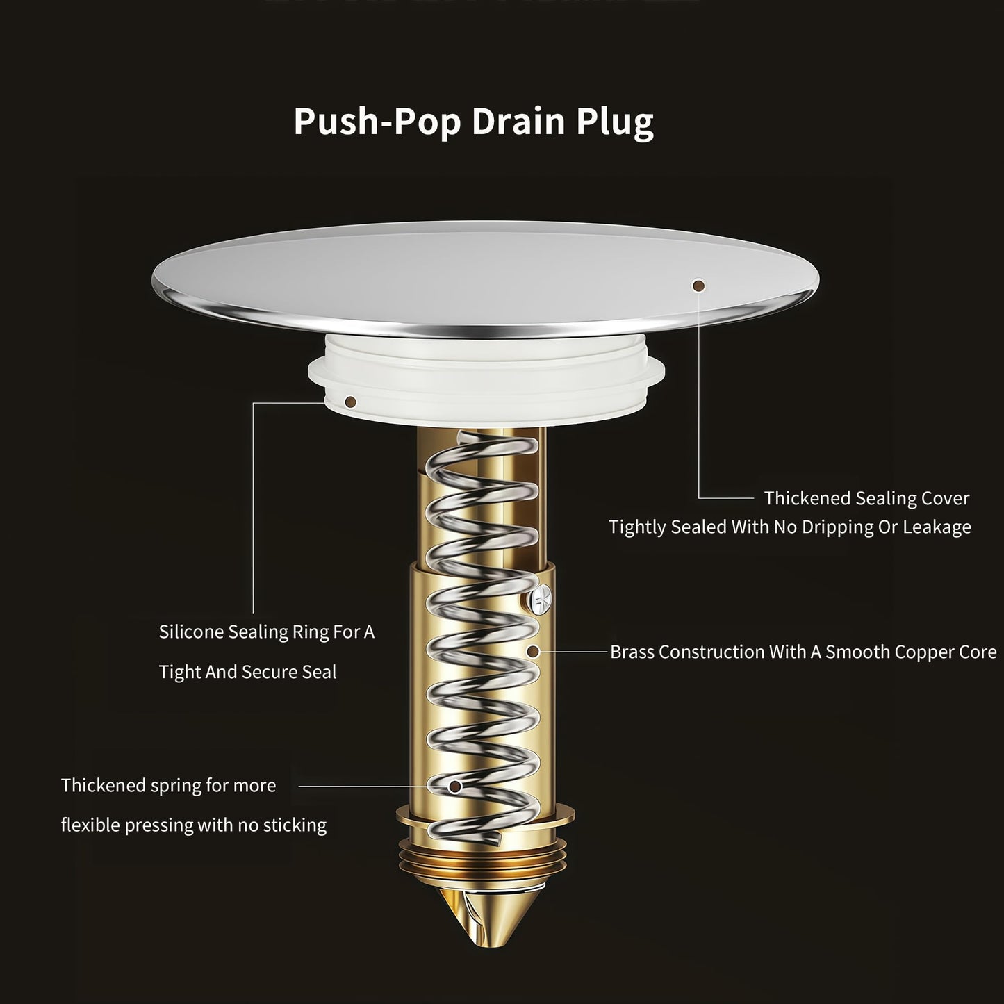 Bathroom Sink Plug Replacement Brass Waste Plug Sink Drain Plug Pop up Bath Plugfor Wash Basin Faucet Vessel Vanity Sink 66mm Cap