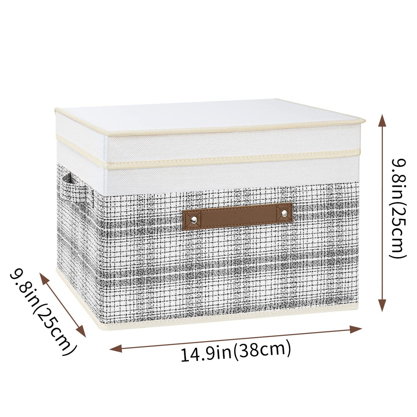 TYEERS Collapsible Storage Box with Lid, Patchwork Design, Decorative, Fabric Storage Box for Clothes, Wardrobe Storage, 38x25x25 cm, Set of 5, Grey