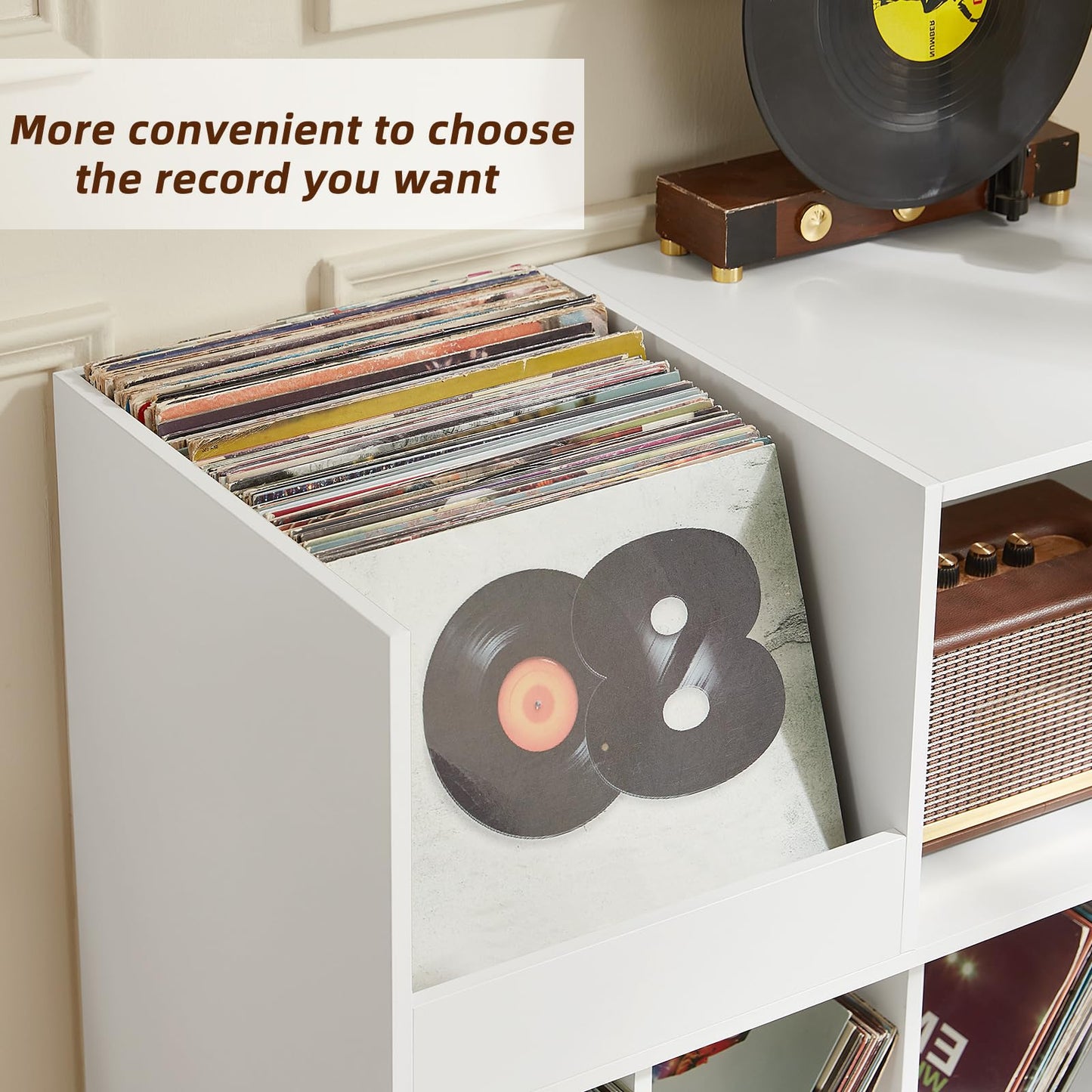 LELELINKY Large Record Player Stand, Turntable Stand with Storage, Vinyl Holder with Display Area, Record Player Table Holds Up to 450 Albums