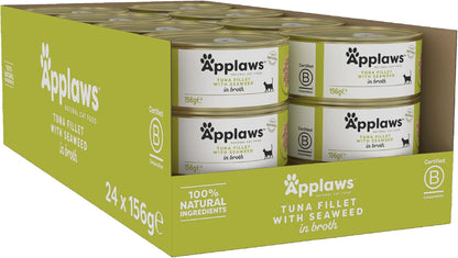100% Natural Wet Cat Food, Tuna Fillet and Seaweed in 156 g Tin (Pack of 24)