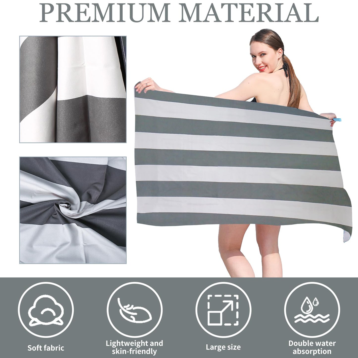 TMEOG Microfibre Beach Towels 180x80cm Extra Large Sand Free Beach Towel for Adults Compact Thin Travel Towel Women Men Lightweight Swim Pool Yoga