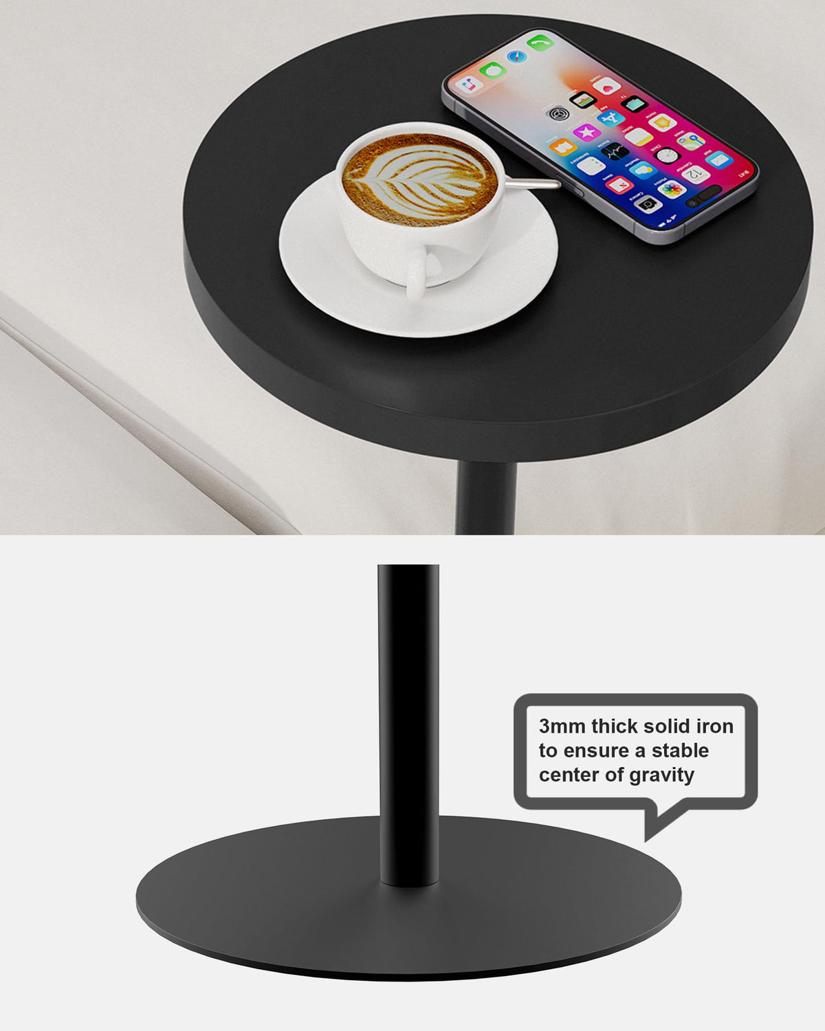 TUTOTAK Tall Round Side Table, Adjustable height, Small End Table, Drink Table, Pedestal Side Table, livingroom, Black TB01BK096EU