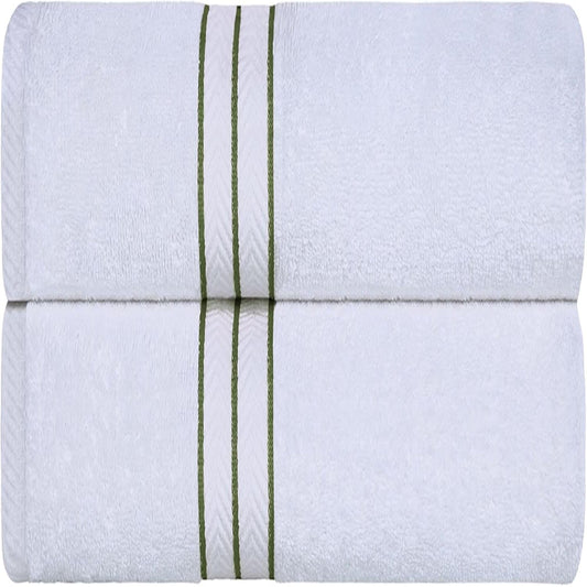 Superior Hotel Collection 900 Gram, 100% Premium Long-Staple Combed Cotton 2 Piece Bath Towel Set, White with Forest Green Border